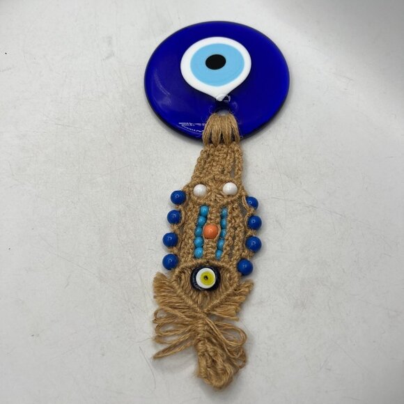 Turkish EVIL EYE MACRAME ARTWORK ROPE HOME PROTECTION large blue